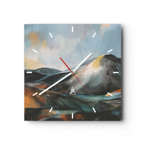 Reloj de pared - Reloj de vidrio - Paisaje montañoso abstracto en tonos cálidos - 30x30cm - Crudo y bello - Decoración de pared moderna para salón y dormitorio ARTTOR