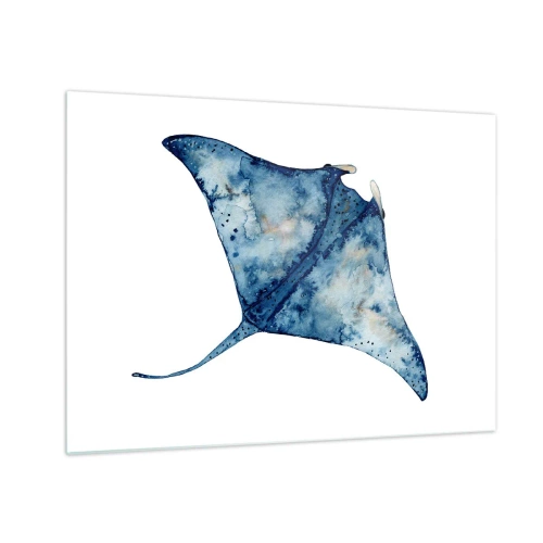 Cuadro sobre vidrio - Impresiones sobre Vidrio - Rayo azul marino en estilo acuarela sobre fondo blanco. - 70x50cm - La vida en azul - Decoración de pared moderna para salón y dormitorio ARTTOR