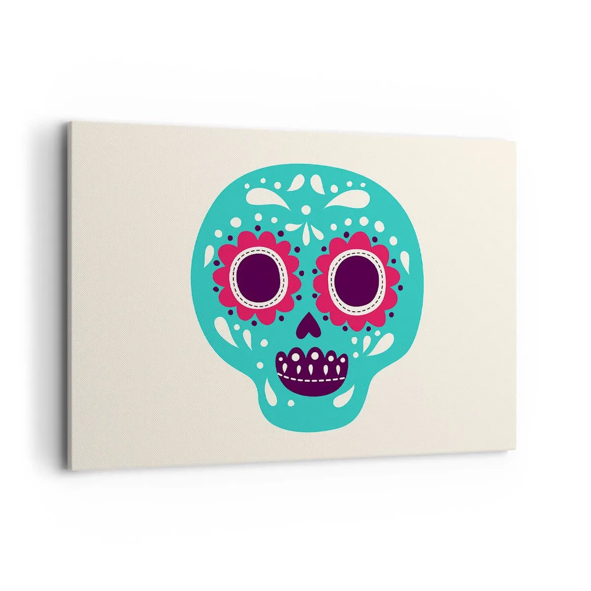 Cuadro sobre lienzo - Impresión de Imagen - Una calavera de azúcar turquesa y morada inspirada en la cultura mexicana. - 100x70cm - La vida: diversión hasta la muerte - Decoración de pared moderna para salón y dormitorio ARTTOR
