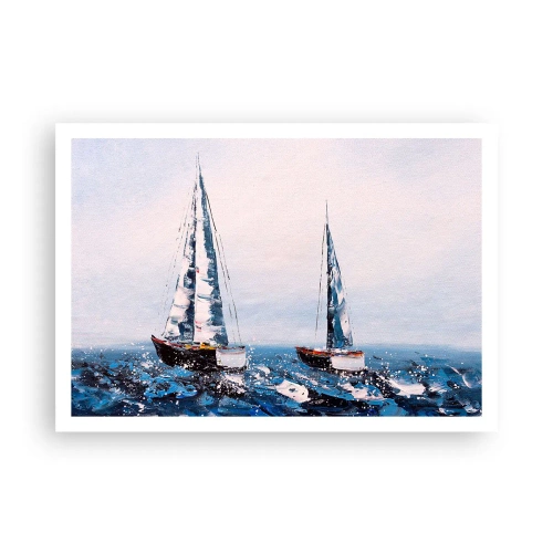 Póster - Veleros en un mar tempestuoso en una composición pictórica - 100x70cm - Hermandad del viento - Decoración de pared moderna para salón y dormitorio ARTTOR