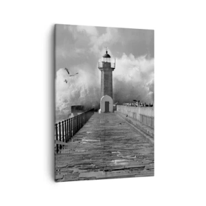 Cuadro sobre lienzo - Impresión de Imagen - Un faro rodeado de olas durante una tormenta. - 50x70cm - Audaz - Decoración de pared moderna para salón y dormitorio ARTTOR