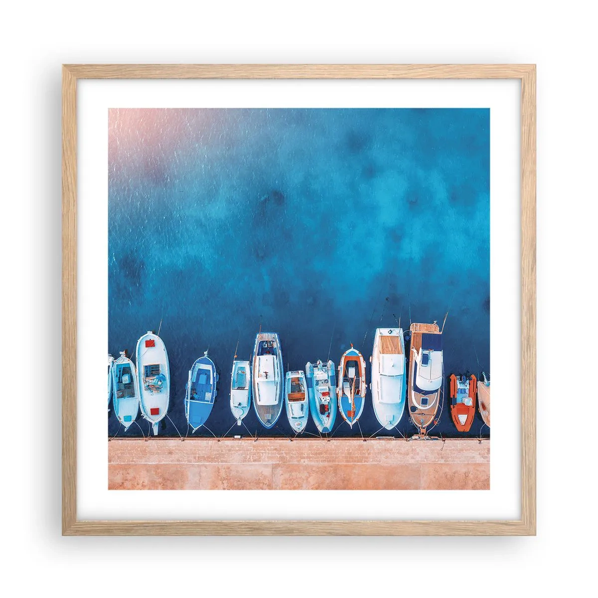 Póster en marco roble claro - En fila y a la espera - 50x50 cm