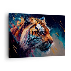 Cuadro sobre lienzo - Impresión de Imagen - Retrato de un tigre en colores dinámicos y abstractos. - 70x50cm - Belleza salvaje - Decoración de pared moderna para salón y dormitorio ARTTOR