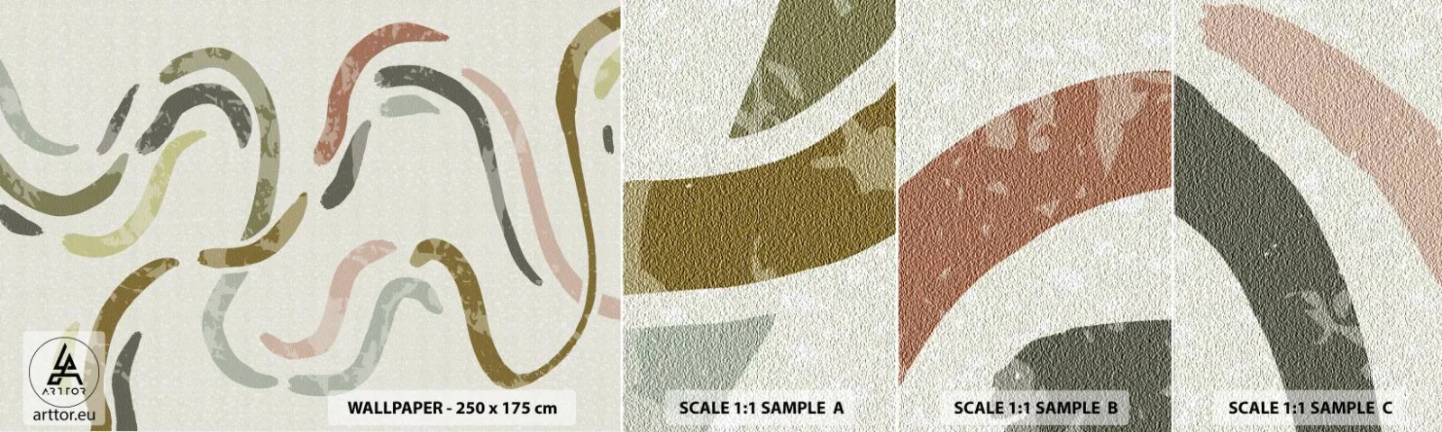 Muestra de fotomural autoadhesivo Deluxe Sticker - La alegre danza de la abstracción - Pastel, minimalista, Brillante - 100x30 cm