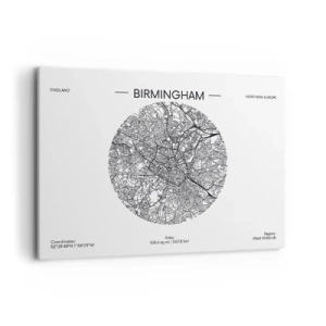Cuadro sobre lienzo - Impresión de Imagen - Un mapa minimalista en blanco y negro de Birmingham con detalles precisos. - 100x70cm - Anatomía de Birmingham - Decoración de pared moderna para salón y dormitorio ARTTOR