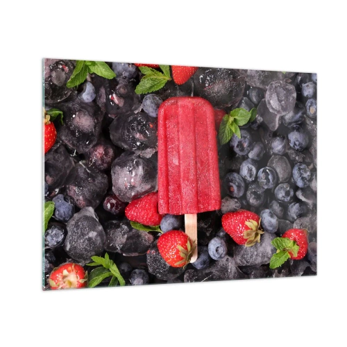Cuadro sobre vidrio - Impresiones sobre Vidrio - Un palito de hielo entre fruta congelada y hojas de menta. - 70x50cm - El sabor del verano caluroso - Decoración de pared moderna para salón y dormitorio ARTTOR