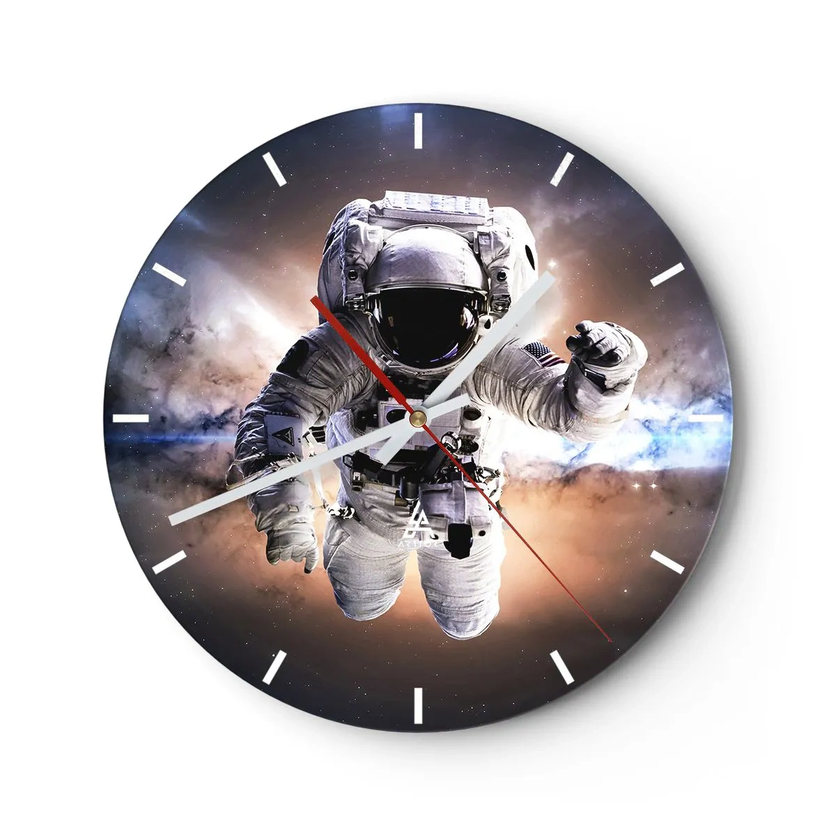 Reloj de pared - Reloj de vidrio - Un astronauta flotando en el espacio - 30x30cm - Saludos desde el espacio exterior - Decoración de pared moderna para salón, cocina y dormitorio ARTTOR