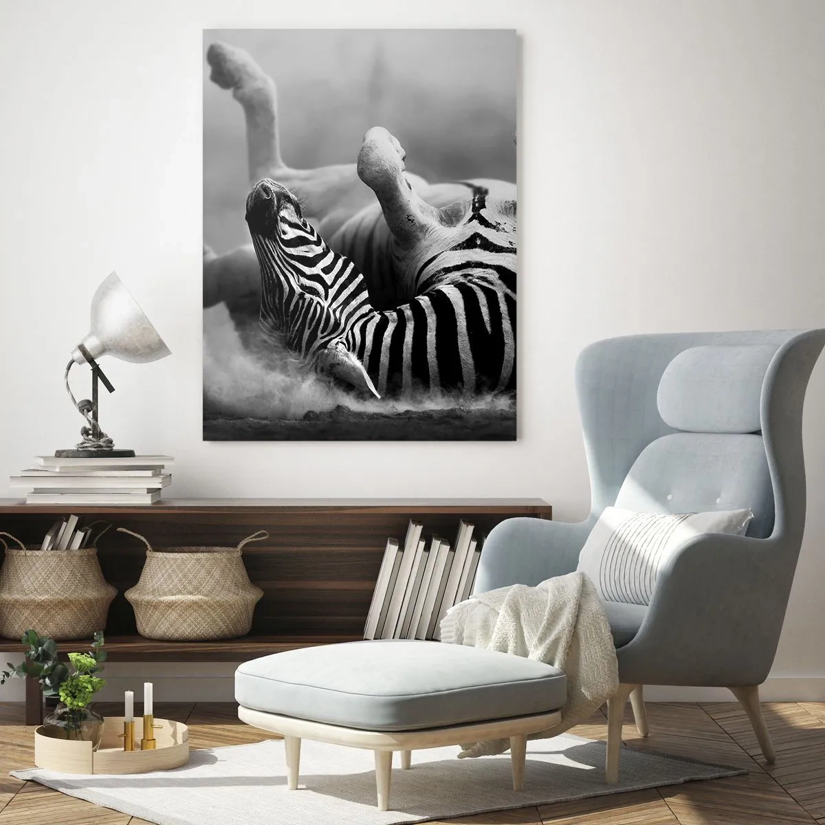 Cuadro sobre vidrio - Impresiones sobre Vidrio - Una cebra tumbada en la sabana africana - 50x70cm - No solo un caballo se reiría - Decoración de pared moderna para salón y dormitorio ARTTOR