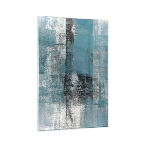 Cuadro sobre vidrio - Impresiones sobre Vidrio - Una composición abstracta en tonos azules con textura y capas. - 70x100cm - Agua y aire - Decoración de pared moderna para salón y dormitorio ARTTOR