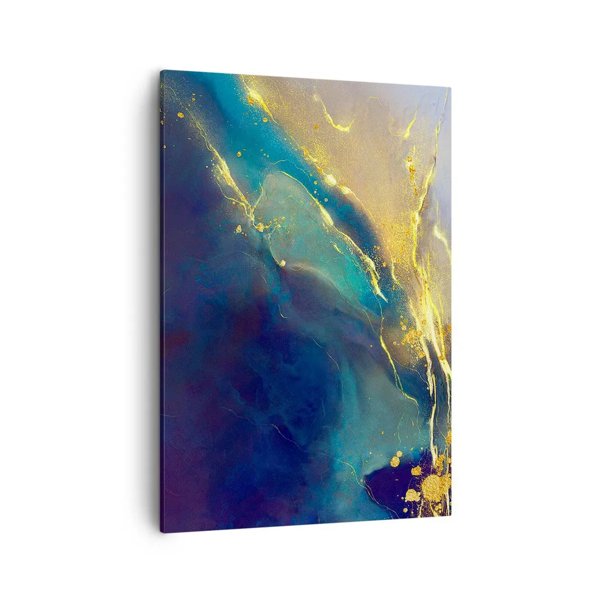 Cuadro sobre lienzo - Impresión de Imagen - Composición abstracta en tonos azules y dorados sobre lienzo. - 50x70cm - Inundación dorada - Decoración de pared moderna para salón y dormitorio ARTTOR