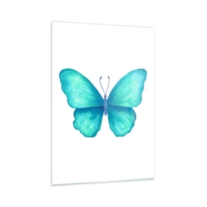 Cuadro sobre vidrio - Impresiones sobre Vidrio - Mariposa azul en estilo acuarela sobre fondo blanco - 50x70cm - Turquesa por naturaleza - Decoración de pared moderna para salón y dormitorio ARTTOR
