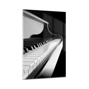 Cuadro sobre vidrio - Impresiones sobre Vidrio - Teclas de piano en una elegante fotografía en blanco y negro - 80x120cm - Armonía musical - Decoración de pared moderna para salón y dormitorio ARTTOR