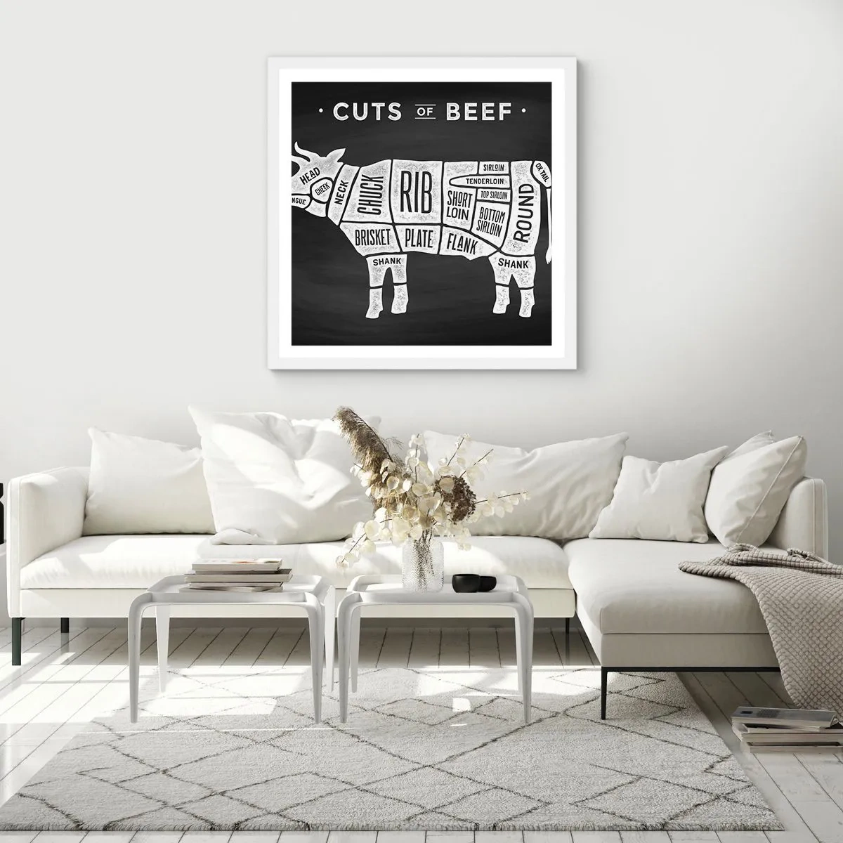 Póster en marco blanco - Manual del carnicero - 30x30 cm