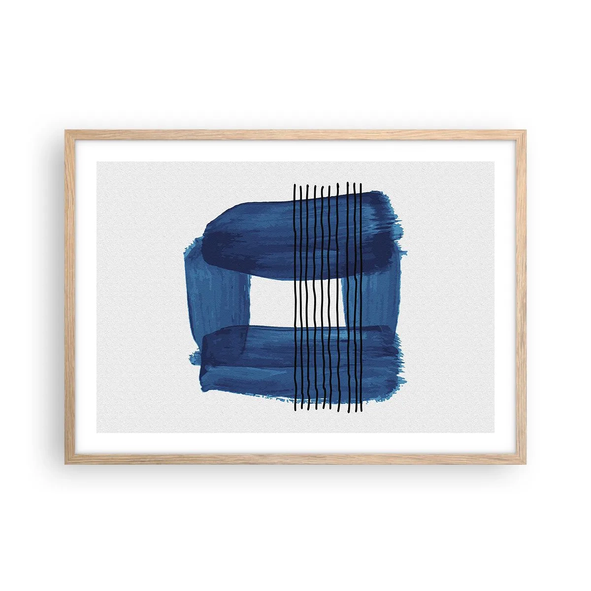 Póster en marco roble claro - Composición azul y negra - 70x50 cm