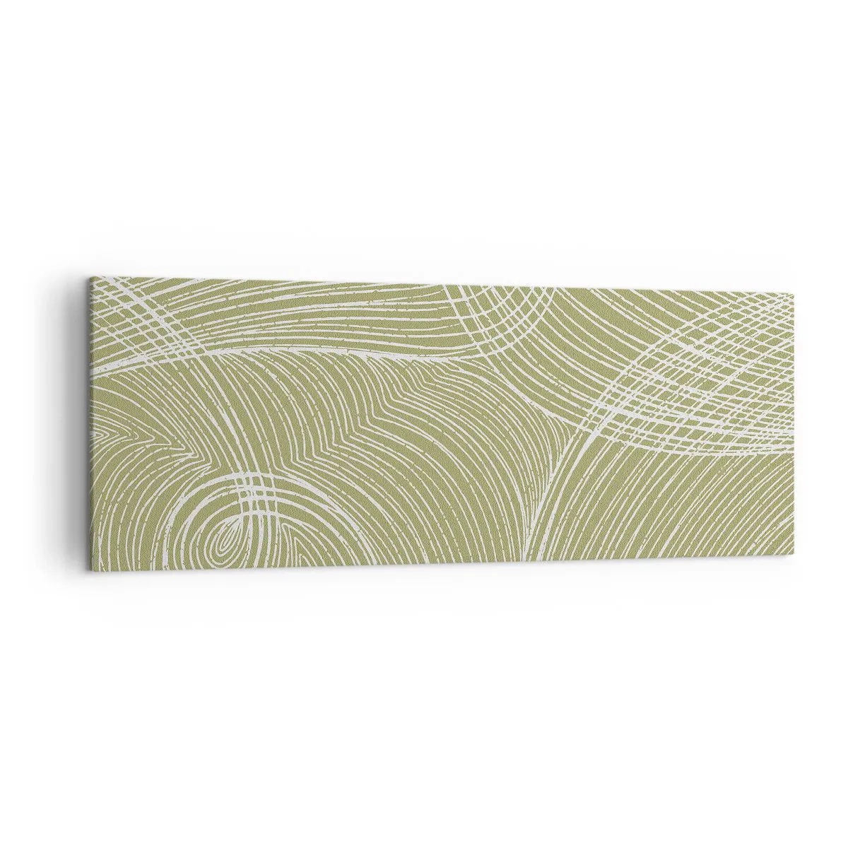 Cuadro sobre lienzo - Impresión de Imagen - Líneas verdes y blancas en una composición abstracta. - 140x50cm - Abstracción intrincada en blanco - Decoración de pared moderna para salón y dormitorio ARTTOR
