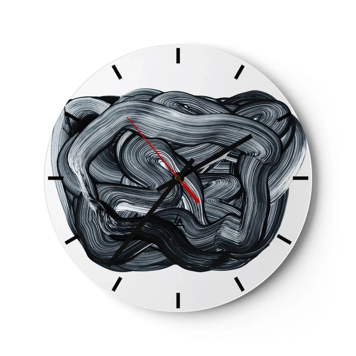 Reloj de pared - Reloj de vidrio - Abstracción en blanco y negro con líneas y texturas dinámicas. - 30x30cm - No es tan sencillo - Decoración de pared moderna para salón, cocina y dormitorio ARTTOR