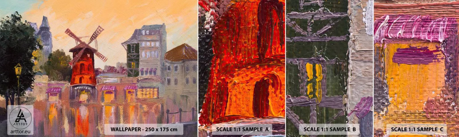 Muestra De Fotomural Standard Eco - Iconos parisinos - Moulin Rouge - París, Admirador, Moulin Rojo - 100x30 cm