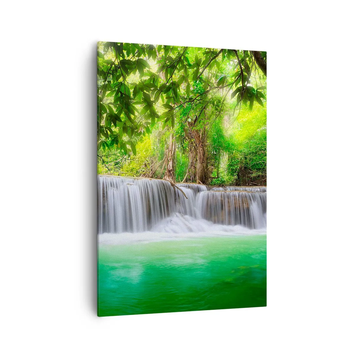 Cuadro sobre lienzo - Impresión de Imagen - Una cascada verde rodeada de densa vegetación tropical. - 70x100cm - Cascada en verde - Decoración de pared moderna para salón y dormitorio ARTTOR