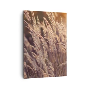 Cuadro sobre lienzo - Impresión de Imagen - Hierbas doradas con el sol poniente como telón de fondo - 50x70cm - Listos para dar la bienvenida al otoño - Decoración de pared moderna para salón y dormitorio ARTTOR
