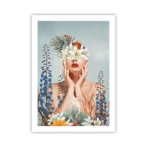 Póster - Una mujer rodeada de flores en una composición surrealista. - 50x70cm - Mujer-flor - Decoración de pared moderna para salón y dormitorio ARTTOR
