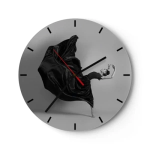 Reloj de pared - Reloj de vidrio - Una bailarina en una pose dinámica con un vestido negro. - 30x30cm - La música da alas - Decoración de pared moderna para salón, cocina y dormitorio ARTTOR