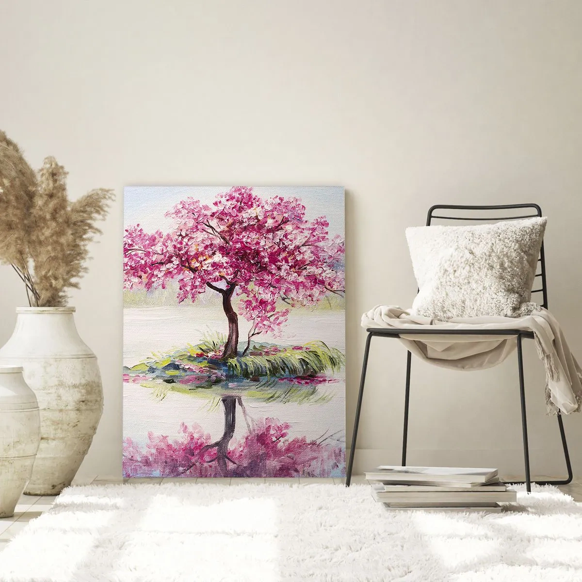 Cuadro sobre vidrio - Impresiones sobre Vidrio - Un árbol en flor en aguas tranquilas - 70x100cm - Una celebración de la primavera - Decoración de pared moderna para salón y dormitorio ARTTOR