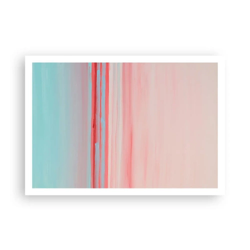Póster - Líneas pastel en tonos rosa y azul en una composición minimalista. - 100x70cm - Abstracción al amanecer - Decoración de pared moderna para salón y dormitorio ARTTOR