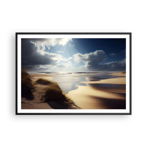 Póster en marco negro - Una playa salvaje con dunas y cielos azules. - 100x70cm - Playa, playa salvaje - Decoración de pared moderna para salón y dormitorio ARTTOR