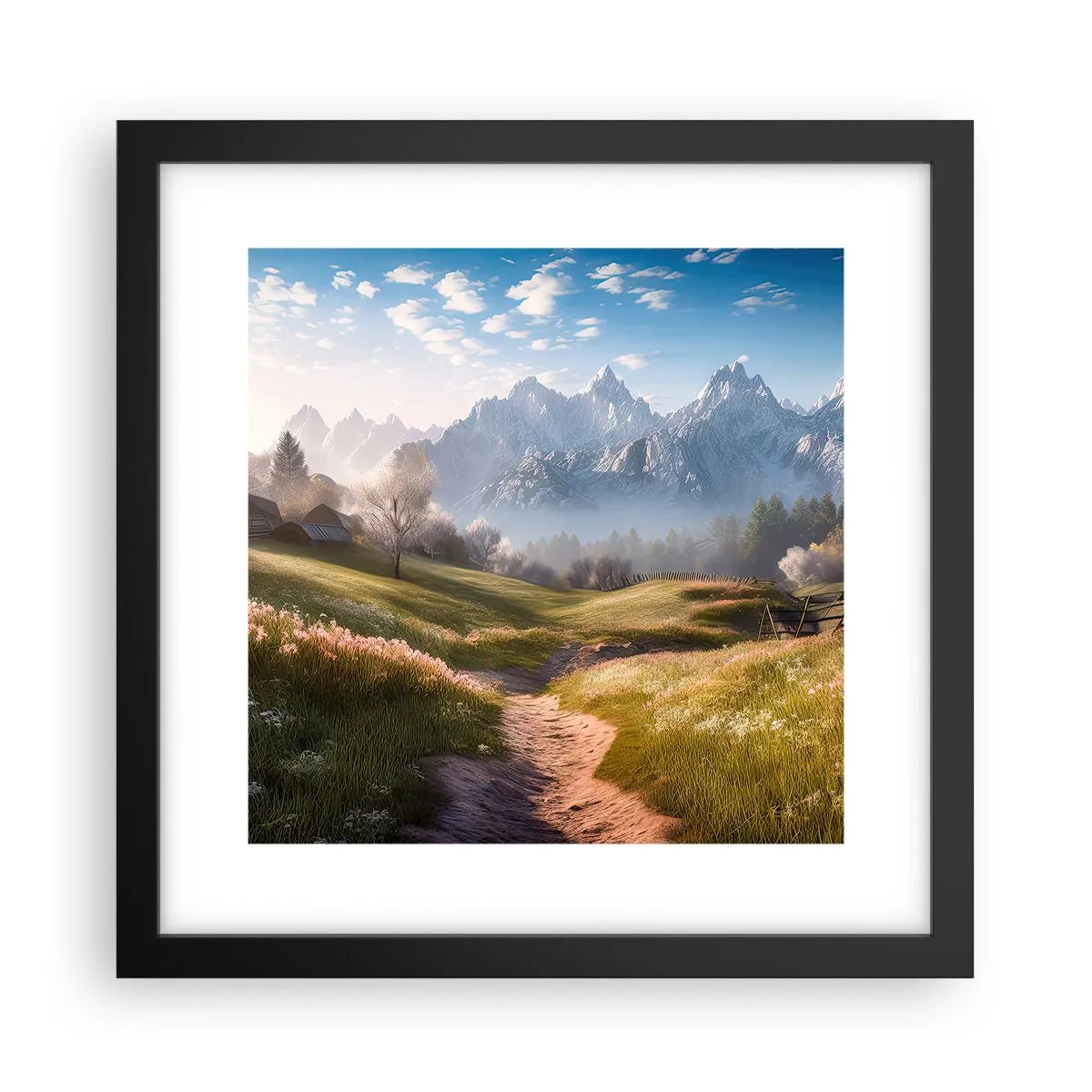 Póster en marco negro - Valle idílico - 30x30 cm
