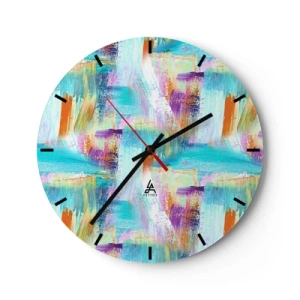 Reloj de pared - Reloj de vidrio - Trazos de pintura abstractos en colores vibrantes - 30x30cm - Un alegre traductor de garabatos - Decoración de pared moderna para salón, cocina y dormitorio ARTTOR