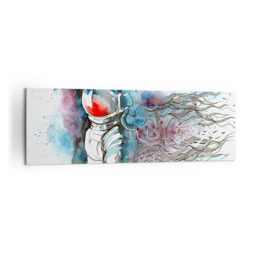Cuadro sobre lienzo - Impresión de Imagen - Un cosmonauta en una acuarela dinámica con detalles cósmicos. - 160x50cm - A solas con el cosmos - Decoración de pared moderna para salón y dormitorio ARTTOR