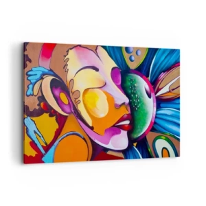 Cuadro sobre lienzo - Impresión de Imagen - Una abstracción colorida con un motivo facial en una composición dinámica. - 120x80cm - Toque de color - Decoración de pared moderna para salón y dormitorio ARTTOR