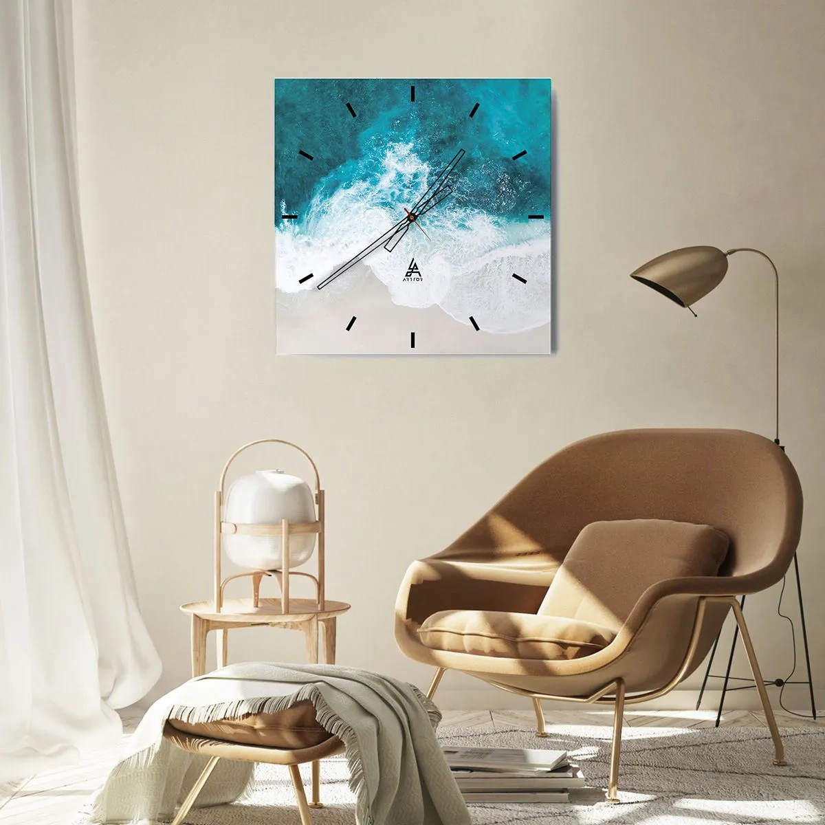 Reloj de pared - Reloj de vidrio - Olas del océano turquesa sobre arena clara - 30x30cm - Una caricia natural - Decoración de pared moderna para salón y dormitorio ARTTOR