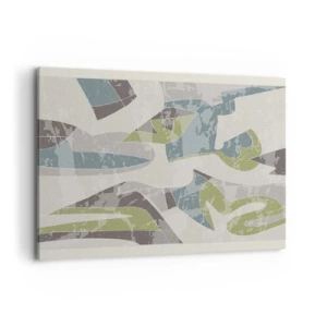 Cuadro sobre lienzo - Impresión de Imagen - Formas abstractas en verde y azul sobre un fondo claro - 100x70cm - Composición tras vidriera - Decoración de pared moderna para salón y dormitorio ARTTOR