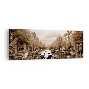 Cuadro sobre lienzo - Impresión de Imagen - Puente para bicicletas sobre el canal en sepia - 140x50cm - Holanda solo hay una - Decoración de pared moderna para salón y dormitorio ARTTOR