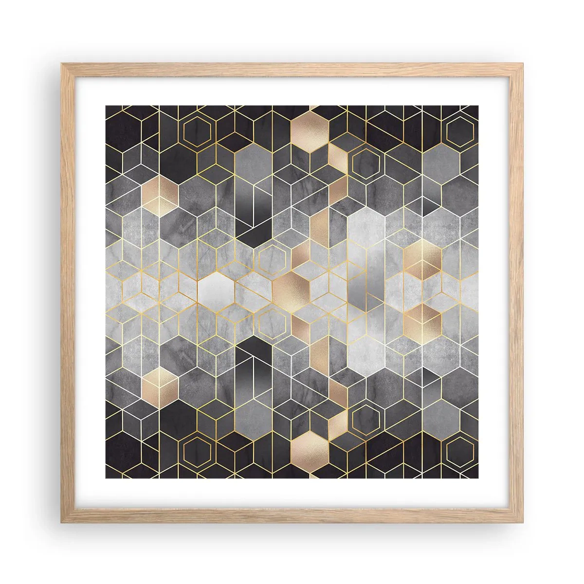 Póster en marco roble claro - Composición de diamantes - 50x50 cm
