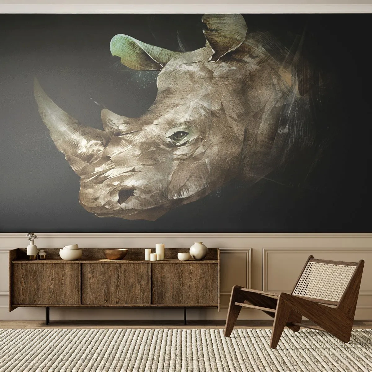 Fotomural Standard Eco - La verdadera fuerza - Abstracción, Rinoceronte, animales - 250x175 cm
