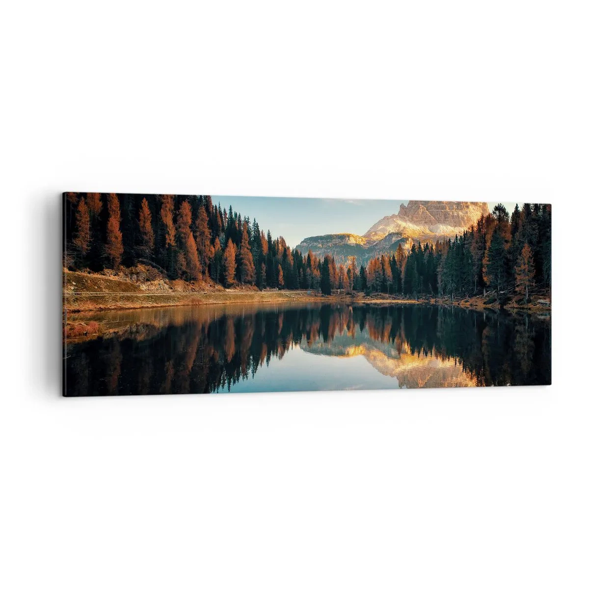 Cuadro sobre lienzo - Impresión de Imagen - Paisaje de montaña con lago y bosque. - 140x50cm - Paisaje duplicado - Decoración de pared moderna para salón y dormitorio ARTTOR
