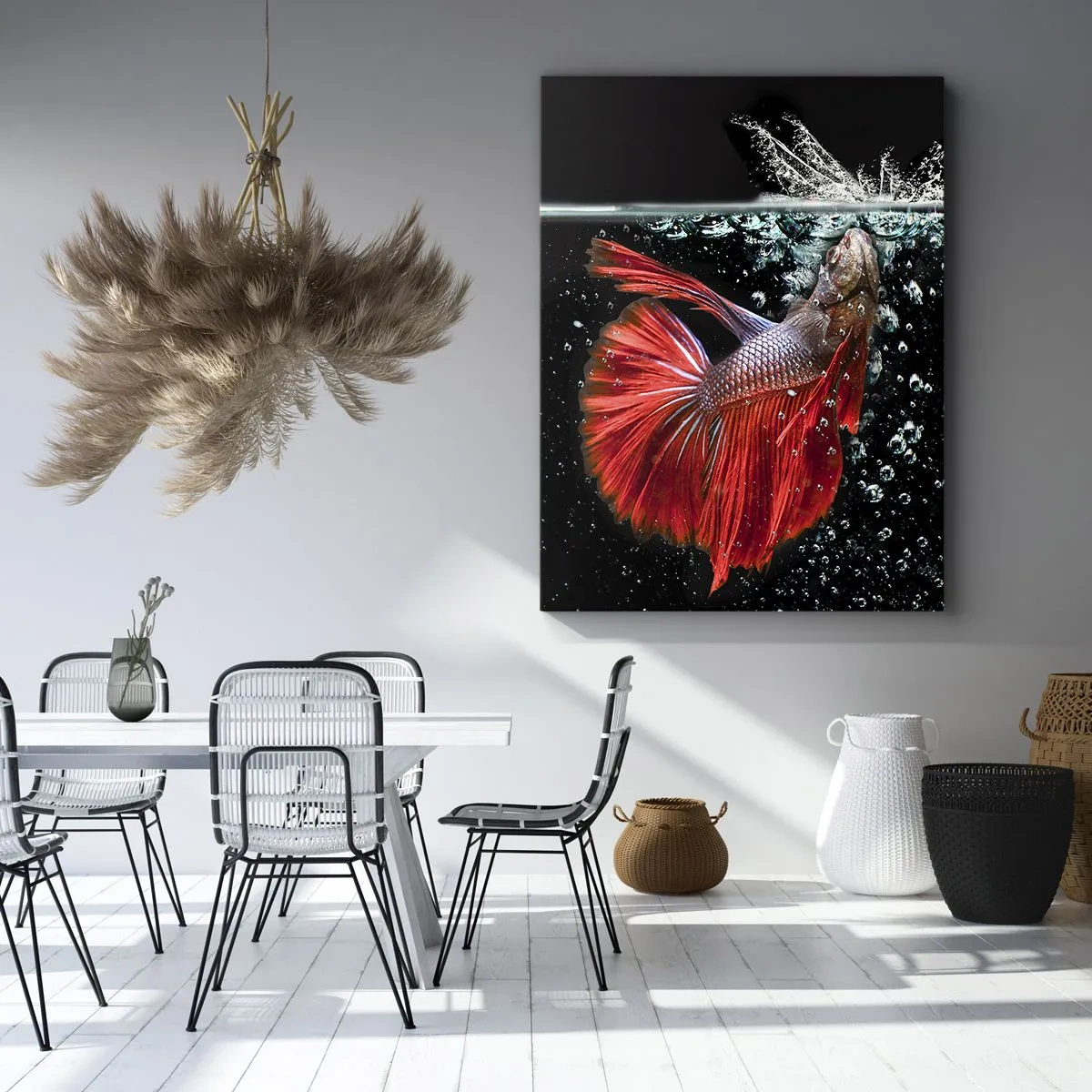 Cuadro sobre lienzo - Impresión de Imagen - Un magnífico betta en el agua sobre un fondo oscuro. - 50x70cm - Tienes tres deseos - Decoración de pared moderna para salón y dormitorio ARTTOR