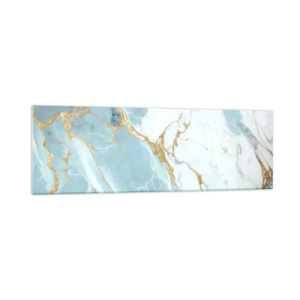 Cuadro sobre vidrio - Impresiones sobre Vidrio - Patrones de mármol azul y blanco con vetas doradas añadidas. - 160x50cm - Riqueza en la piedra - Decoración de pared moderna para salón y dormitorio ARTTOR