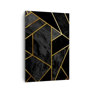Cuadro sobre lienzo - Impresión de Imagen - Patrón geométrico dorado sobre fondo negro - 70x100cm - Oscuridad y brillo - Decoración de pared moderna para salón y dormitorio ARTTOR