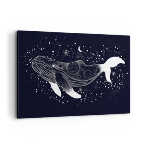 Cuadro sobre lienzo - Impresión de Imagen - Una ilustración gráfica de una ballena en estilo espacial. - 120x80cm - En el océano del universo - Decoración de pared moderna para salón y dormitorio ARTTOR