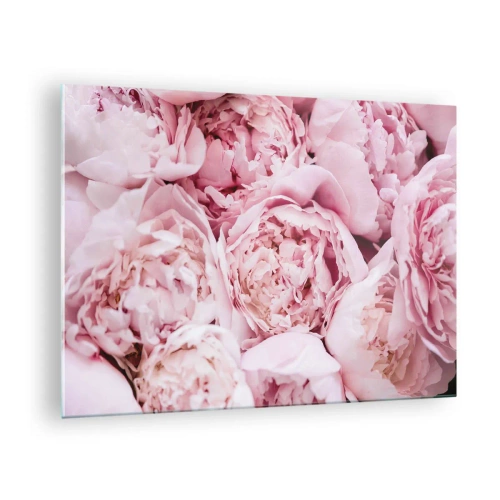 Cuadro sobre vidrio - Impresiones sobre Vidrio - Un primer plano de un ramo de peonías de color rosa claro. - 70x50cm - Cálido y fragante - Decoración de pared moderna para salón y dormitorio ARTTOR