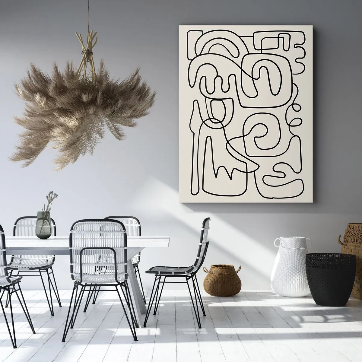 Cuadro sobre lienzo - Impresión de Imagen - Patrón de arte lineal abstracto en negro sobre un fondo claro - 50x70cm - El camino correcto - Decoración de pared moderna para salón y dormitorio ARTTOR