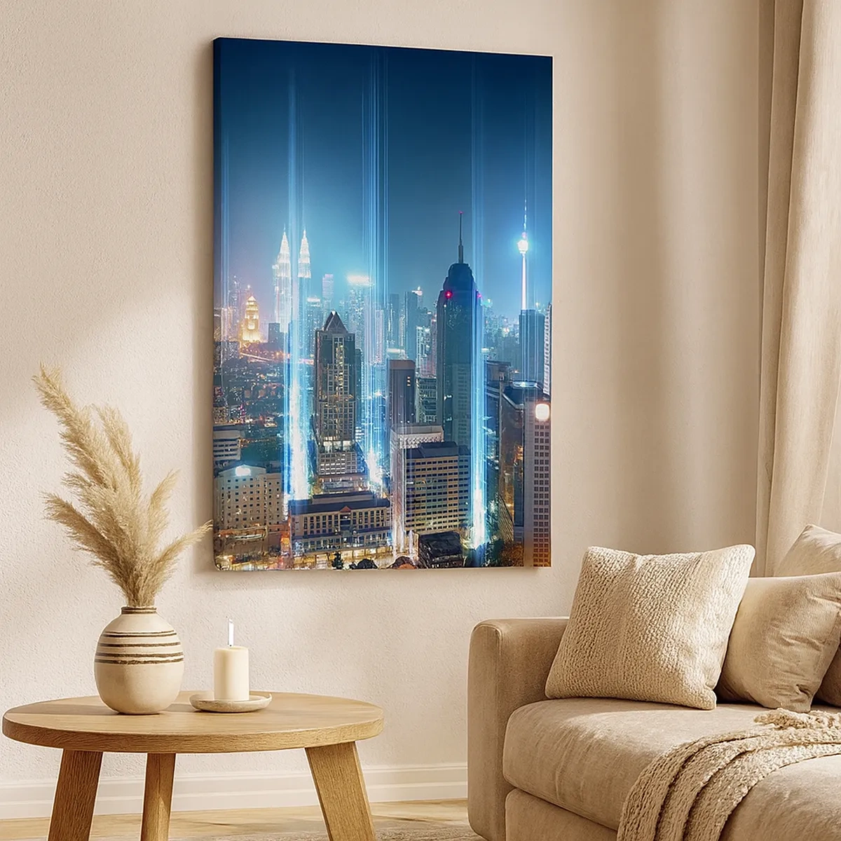 Cuadro sobre lienzo - Impresión de Imagen - Una ciudad moderna de noche con acentos de iluminación futuristas. - 50x70cm - De Berlín al cielo - Decoración de pared moderna para salón y dormitorio ARTTOR
