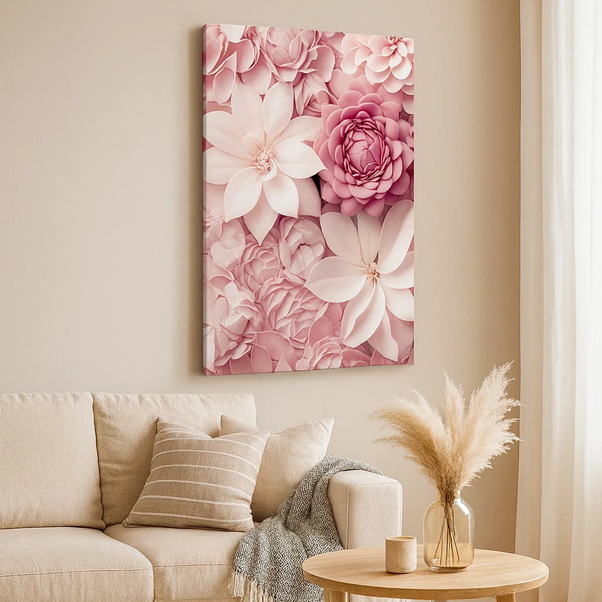 Cuadro sobre lienzo - Impresión de Imagen - Flores en tonos rosa y blanco en un enfoque artístico. - 50x70cm - Entre pétalos rosas - Decoración de pared moderna para salón y dormitorio ARTTOR