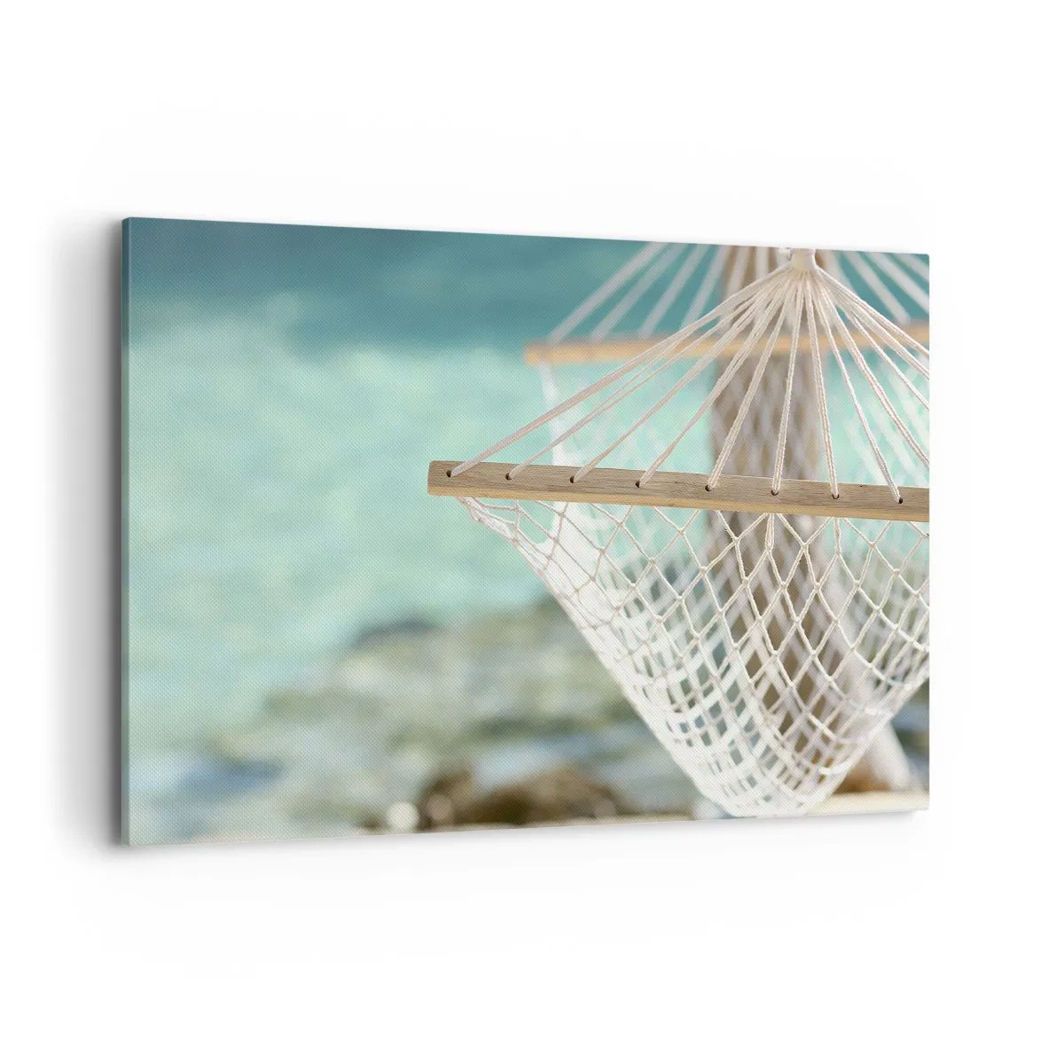 Cuadro sobre lienzo - Impresión de Imagen - Una hamaca con vistas al agua turquesa. - 100x70cm - Momento de relax - Decoración de pared moderna para salón y dormitorio ARTTOR