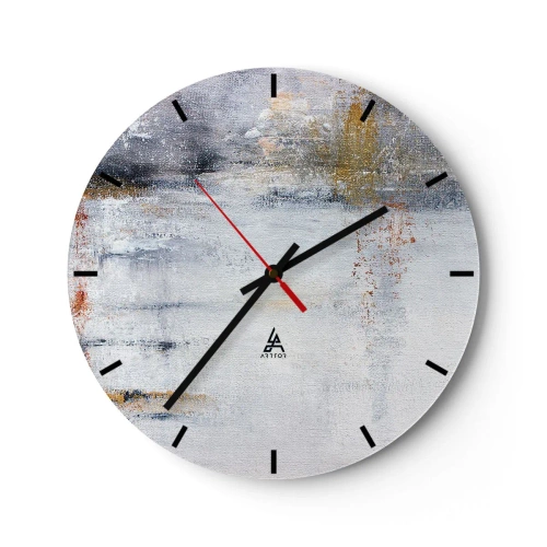 Reloj de pared - Reloj de vidrio - Una composición abstracta en tonos grises y dorados. - 30x30cm - Tras una cortina de aire - Decoración de pared moderna para salón, cocina y dormitorio ARTTOR