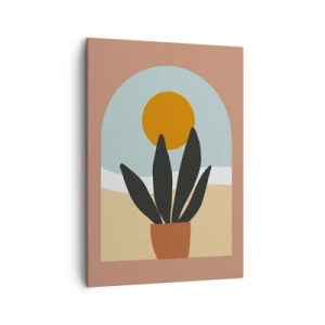 Cuadro sobre lienzo - Impresión de Imagen - Una planta negra en una maceta contra el sol. - 50x70cm - Pequeñas alegrías - Decoración de pared moderna para salón y dormitorio ARTTOR