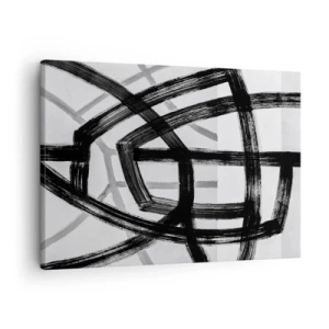 Cuadro sobre lienzo - Impresión de Imagen - Líneas abstractas en blanco y negro que se cruzan sobre un fondo claro - 70x50cm - Construir profundidad - Decoración de pared moderna para salón y dormitorio ARTTOR